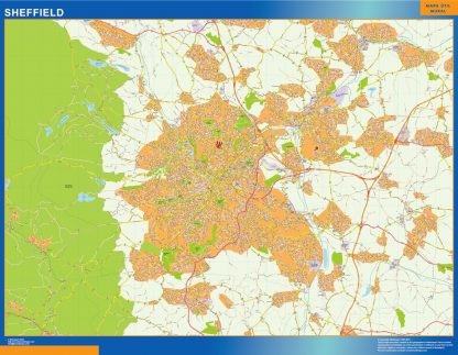 Mapa Sheffield enmarcado plastificado