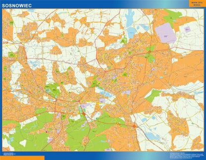 Mapa Sosnowiec Polonia enmarcado plastificado