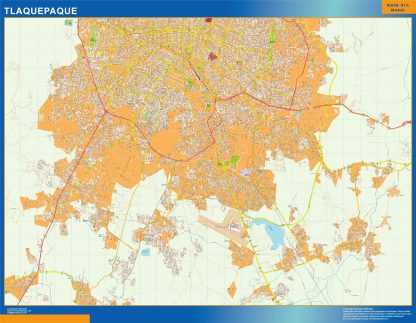 Mapa Tlaquepaque en Mexico enmarcado plastificado