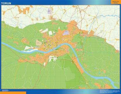 Mapa Torun Polonia enmarcado plastificado