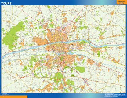 Mapa Tours en Francia enmarcado plastificado