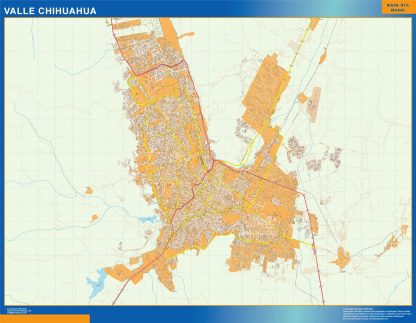 Mapa Valle Chihuahua en Mexico enmarcado plastificado