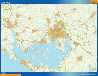 Mapa Vannes en Francia enmarcado plastificado