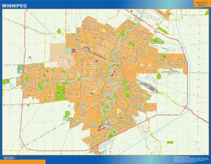 Mapa Winnipeg en Canada enmarcado plastificado