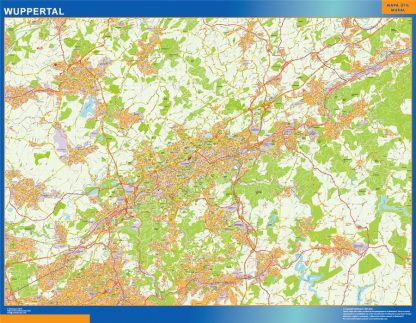 Mapa Wuppertal en Alemania enmarcado plastificado