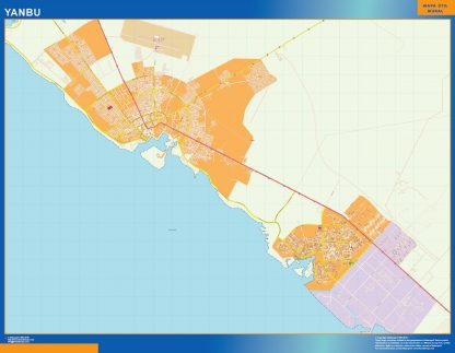 Mapa Yanbu en Arabia Saudita enmarcado plastificado