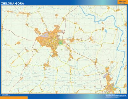 Mapa Zielona Gora Polonia enmarcado plastificado