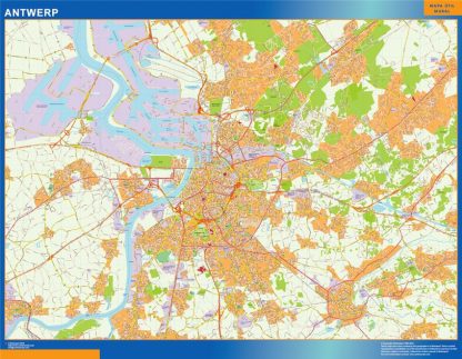 Mapa de Amberes en Bélgica enmarcado plastificado