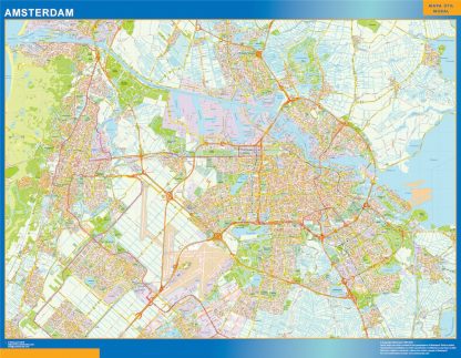 Mapa de Amsterdam enmarcado plastificado