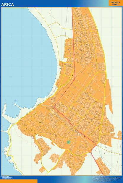 Mapa de Arica en Chile enmarcado plastificado