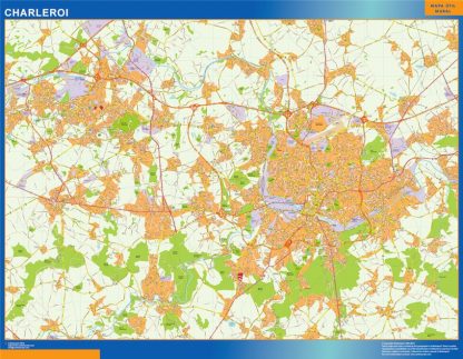 Mapa de Charleroi en Bélgica enmarcado plastificado