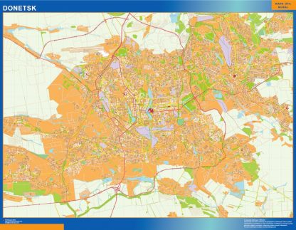 Mapa de Donetsk en Ucrania enmarcado plastificado