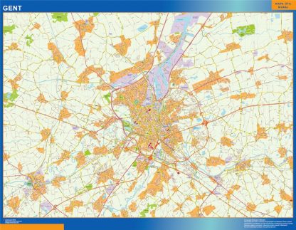 Mapa de Gante en Bélgica enmarcado plastificado