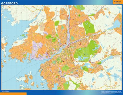 Mapa de Goteborg en Suecia enmarcado plastificado