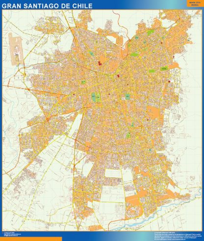 Mapa de Gran Santiago de Chile en Chile enmarcado plastificado