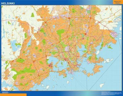 Mapa de Helsinki en Finlandia enmarcado plastificado