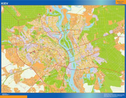 Mapa de Kiev en Ucrania enmarcado plastificado