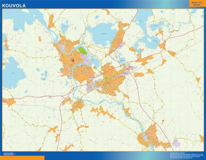 Mapa de Kouvola en Finlandia enmarcado plastificado