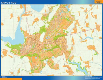 Mapa de Krivoy Rog en Ucrania enmarcado plastificado