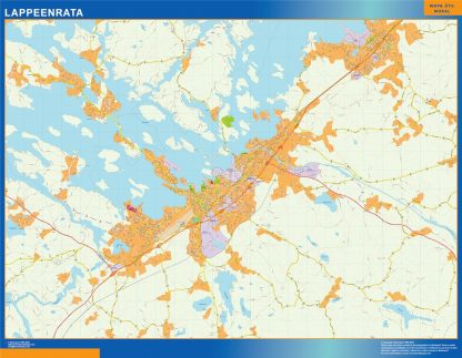 Mapa de Lappeenrata en Finlandia enmarcado plastificado