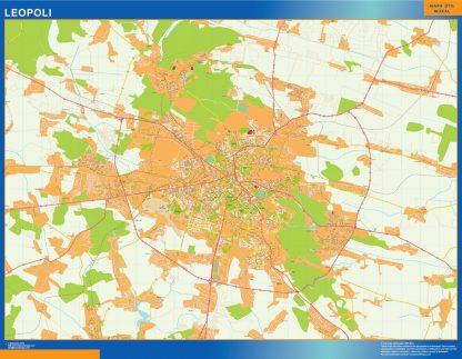 Mapa de Leopoli en Ucrania enmarcado plastificado