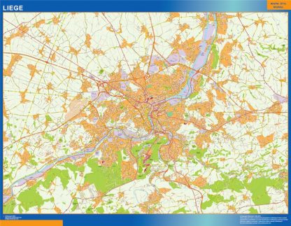 Mapa de Lieja en Bélgica enmarcado plastificado