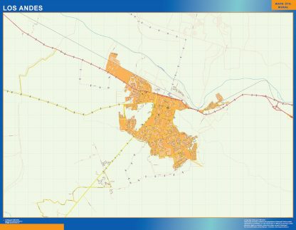 Mapa de Los Andes en Chile enmarcado plastificado