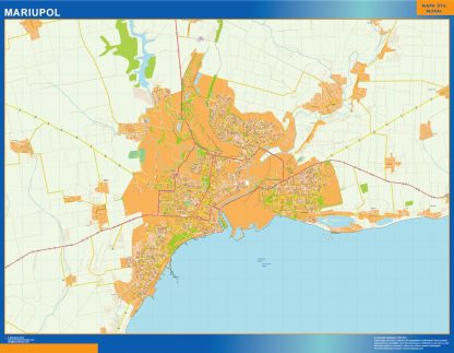 Mapa de Mariupol en Ucrania enmarcado plastificado