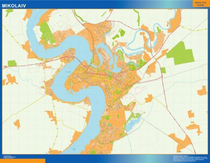 Mapa de Mikolaiv en Ucrania enmarcado plastificado