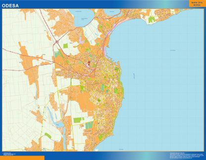 Mapa de Odesa en Ucrania enmarcado plastificado