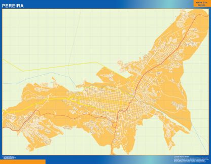 Mapa de Pereira en Colombia enmarcado plastificado