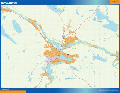 Mapa de Rovaniemi en Finlandia enmarcado plastificado