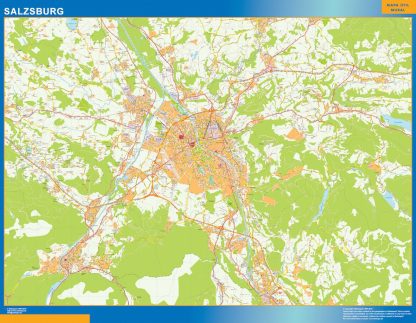 Mapa de Salzsburgo en Austria enmarcado plastificado