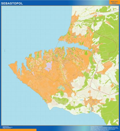 Mapa de Sebastopol en Ucrania enmarcado plastificado