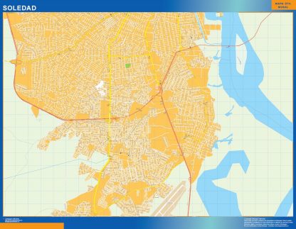 Mapa de Soledad en Colombia enmarcado plastificado
