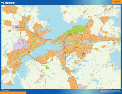 Mapa de Tampere en Finlandia enmarcado plastificado