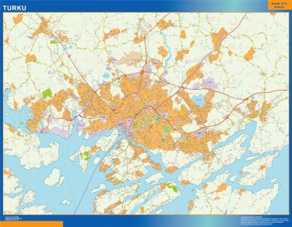 Mapa de Turku en Finlandia enmarcado plastificado