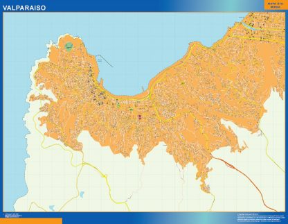 Mapa de Valparaiso en Chile enmarcado plastificado