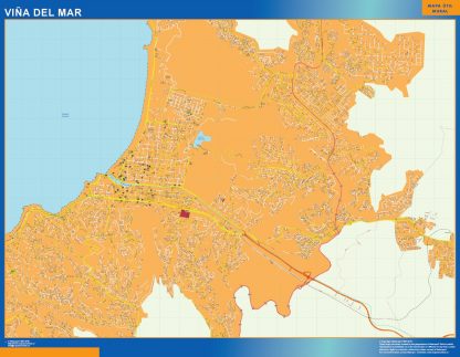 Mapa de Viña del Mar en Chile enmarcado plastificado