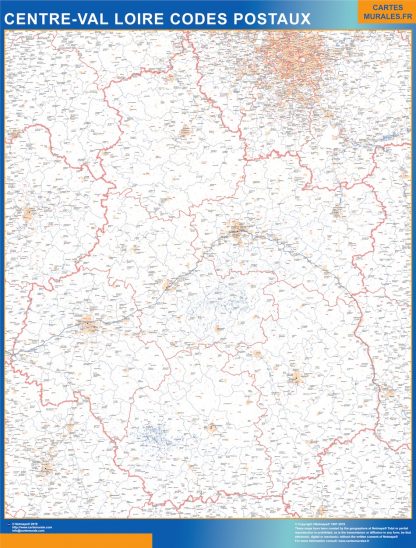 Mapa región Centre Val Loire postal enmarcado plastificado