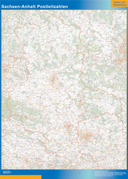 Mapa región Sachsen-Anhalt codigos postales enmarcado plastificado